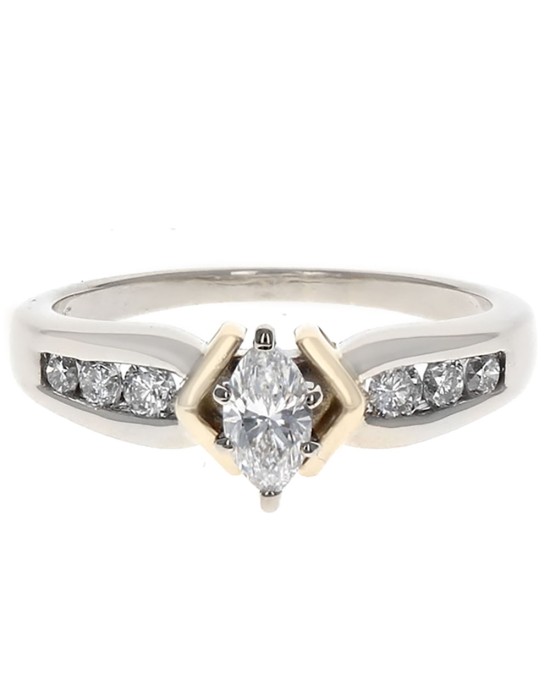 Marquise and Round Diamond Accent Ring in White and Yellow Gold